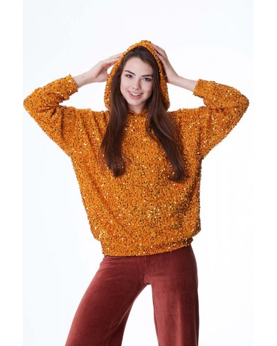 KAPÜŞONLU PAYETLİ SWEATSHİRT